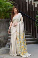 Load image into Gallery viewer, Sunflower Beige &amp; Yellow Pure Cotton Jamdani Saree
