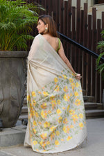 Load image into Gallery viewer, Sunflower Beige &amp; Yellow Pure Cotton Jamdani Saree
