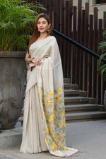 Load image into Gallery viewer, Sunflower Beige &amp; Yellow Pure Cotton Jamdani Saree
