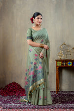 Load image into Gallery viewer, Taapsi Green Jamdani Mul Cotton Woven Saree
