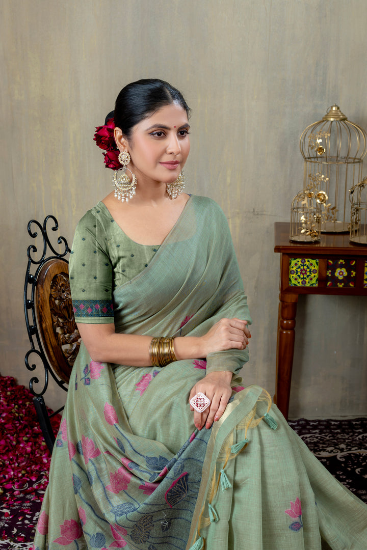 Taapsi Green Jamdani Mul Cotton Woven Saree