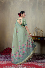 Load image into Gallery viewer, Taapsi Green Jamdani Mul Cotton Woven Saree
