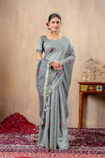 Load image into Gallery viewer, Taapsi Grey Jamdani Mul Cotton Woven Saree
