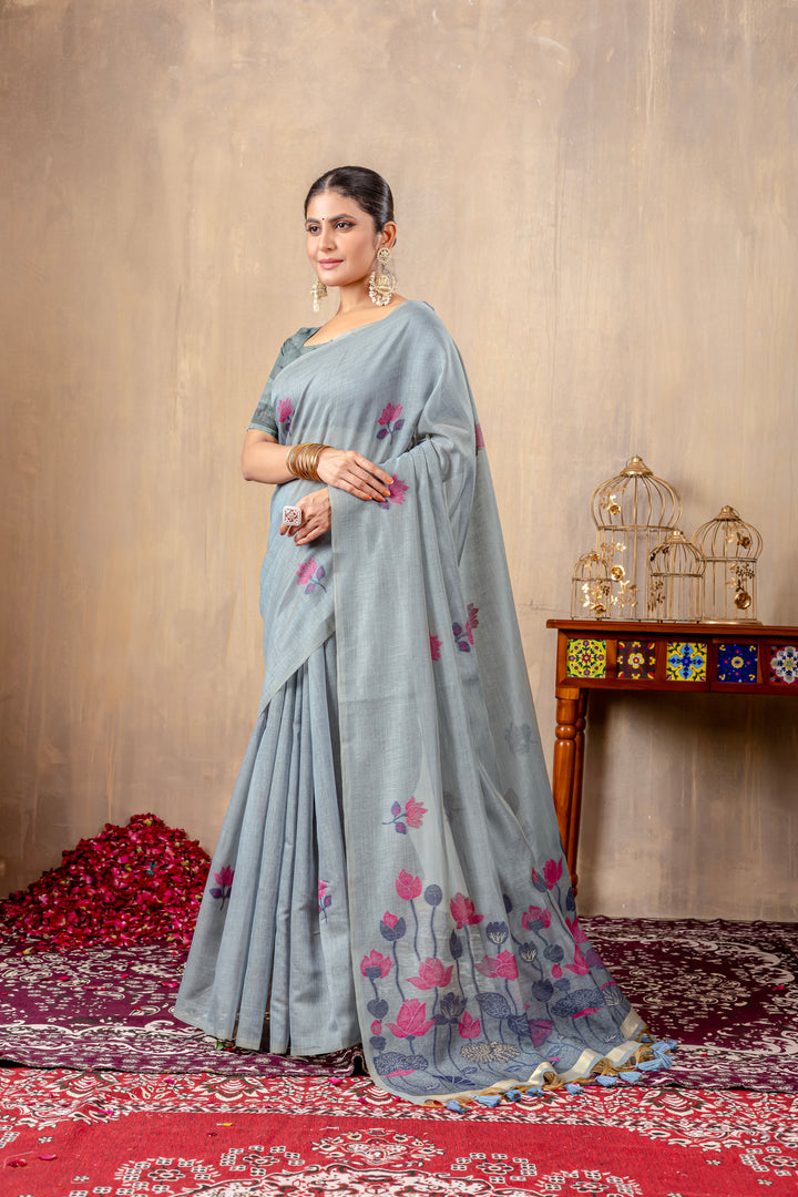 Taapsi Grey Jamdani Mul Cotton Woven Saree