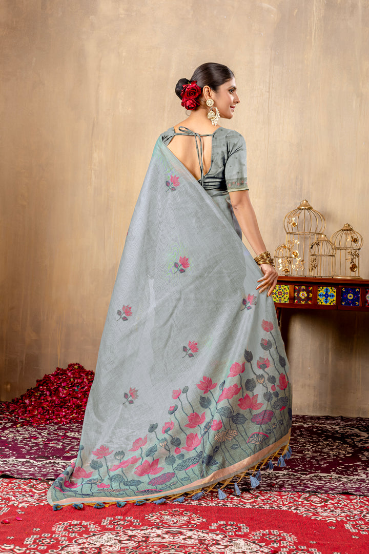 Taapsi Grey Jamdani Mul Cotton Woven Saree