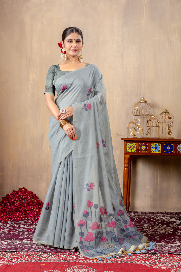 Taapsi Grey Jamdani Mul Cotton Woven Saree