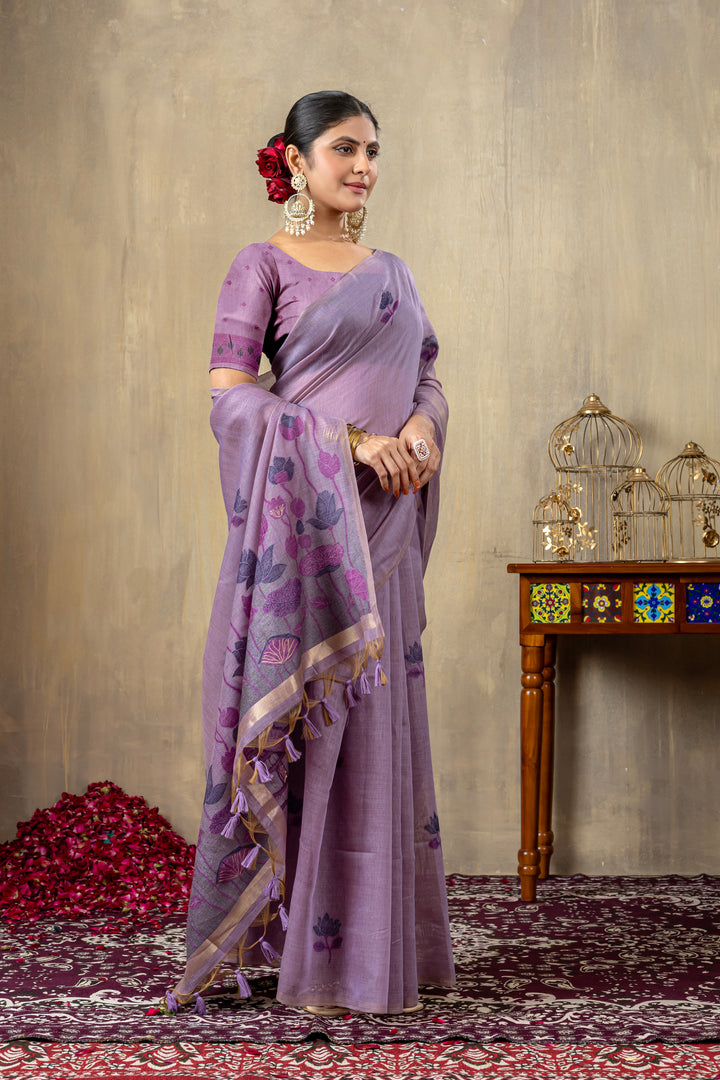 Taapsi Lavender Jamdani Mul Cotton Woven Saree