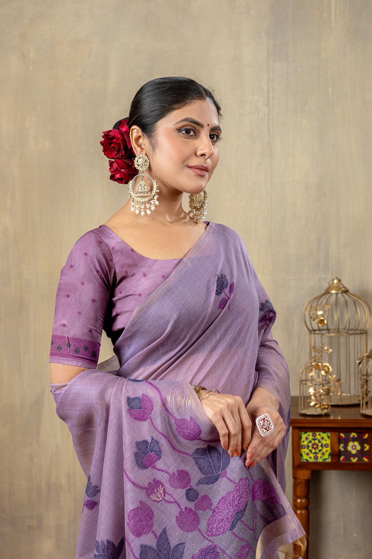 Taapsi Lavender Jamdani Mul Cotton Woven Saree