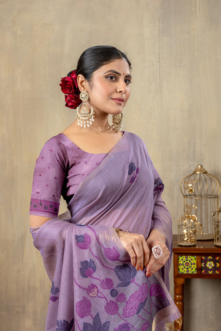 Taapsi Lavender Jamdani Mul Cotton Woven Saree