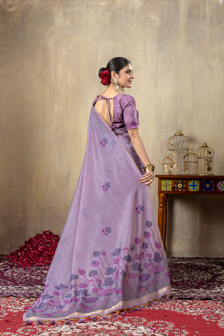 Taapsi Lavender Jamdani Mul Cotton Woven Saree