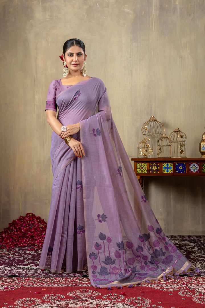 Taapsi Lavender Jamdani Mul Cotton Woven Saree