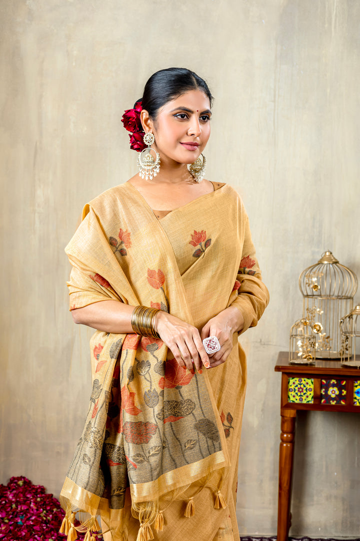 Taapsi Mustard Jamdani Mul Cotton Woven Saree