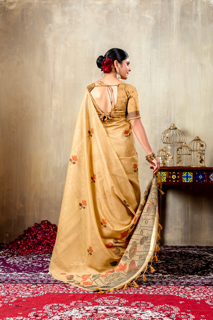 Taapsi Mustard Jamdani Mul Cotton Woven Saree