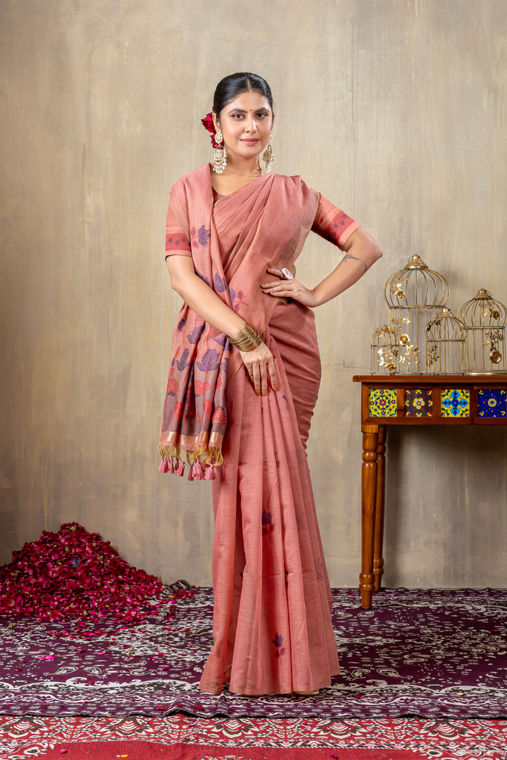 Taapsi Pink Jamdani Mul Cotton Woven Saree