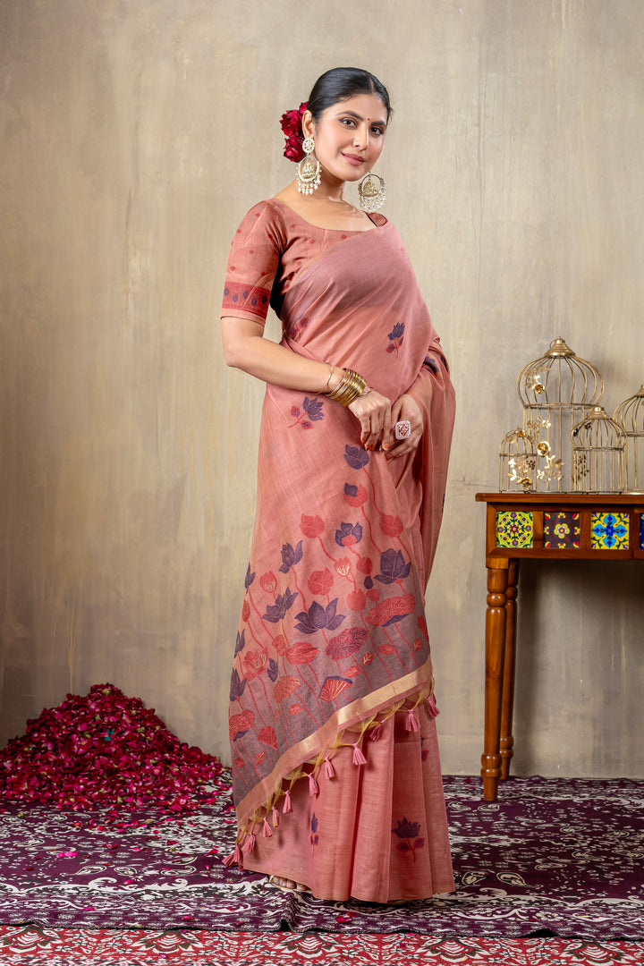 Taapsi Pink Jamdani Mul Cotton Woven Saree