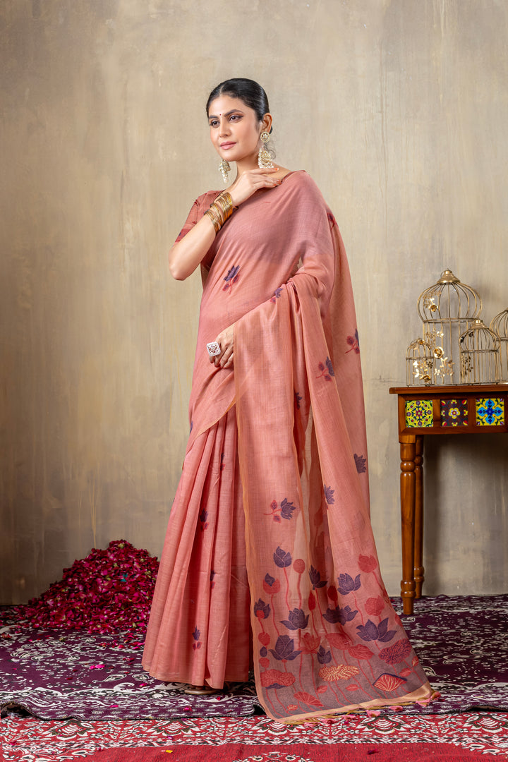 Taapsi Pink Jamdani Mul Cotton Woven Saree