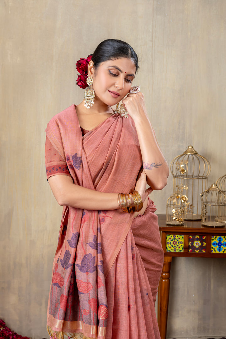 Taapsi Pink Jamdani Mul Cotton Woven Saree