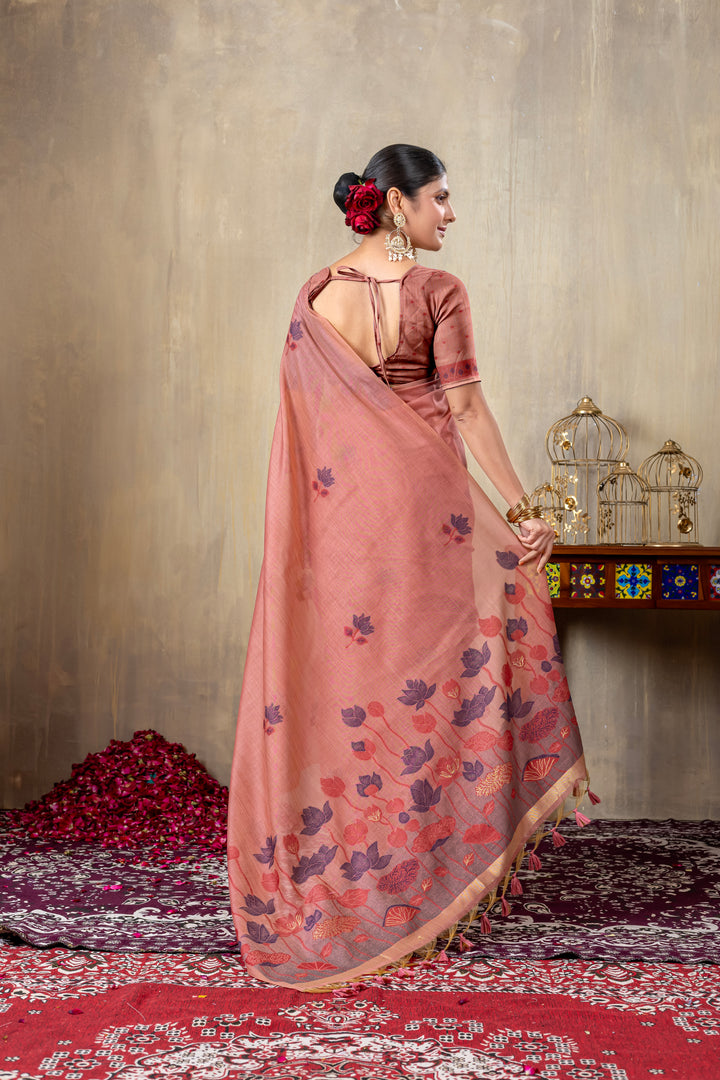 Taapsi Pink Jamdani Mul Cotton Woven Saree