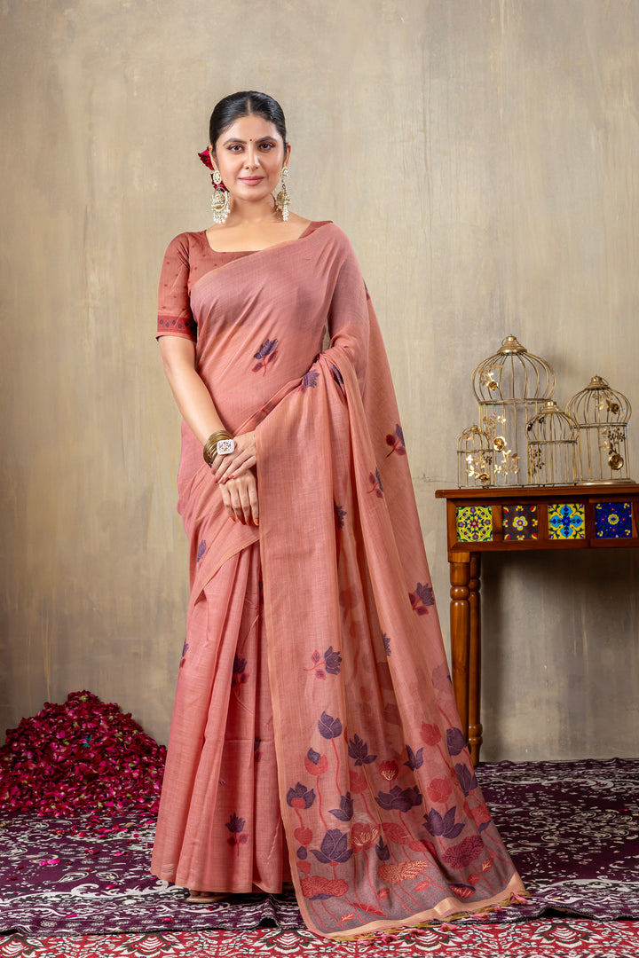 Taapsi Pink Jamdani Mul Cotton Woven Saree