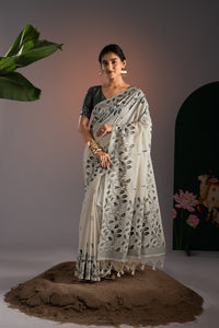 Takshila Off-White Muga Cotton Saree With Unstitched Blouse Piece