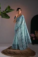 Load image into Gallery viewer, Takshila Blue Muga Cotton Saree With Unstitched Blouse Piece