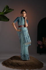 Takshila Blue Muga Cotton Saree With Unstitched Blouse Piece