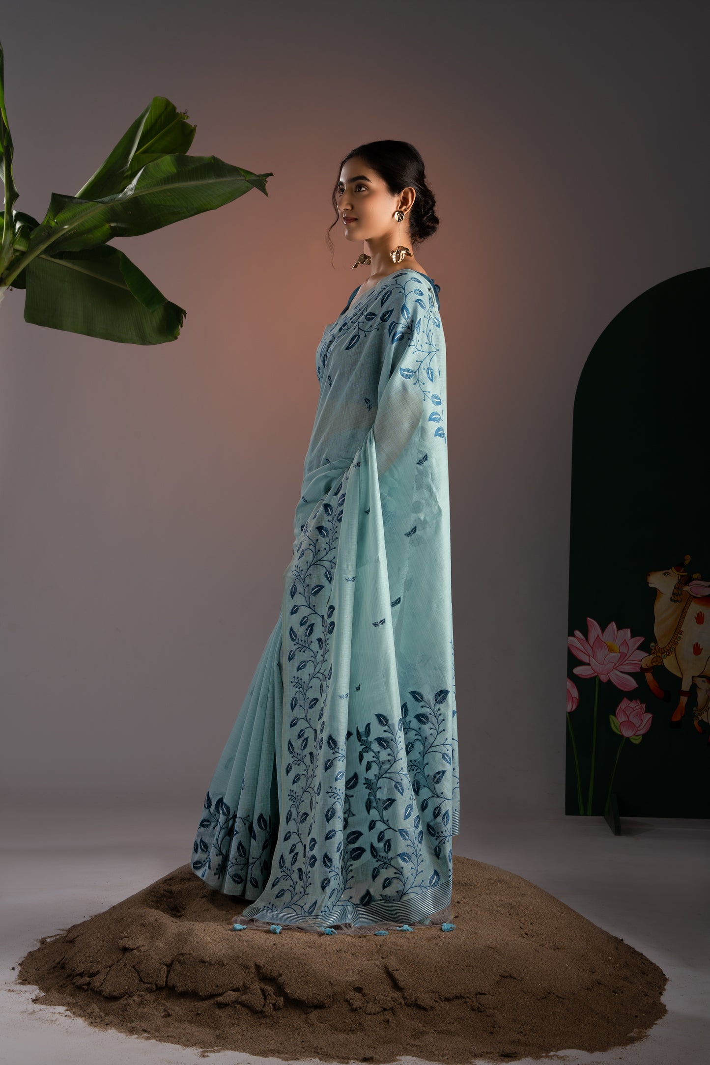 Takshila Blue Muga Cotton Saree With Unstitched Blouse Piece