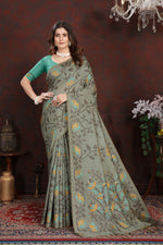 Load image into Gallery viewer, Trisha Grey Pure Mul Cotton Jamdani Saree
