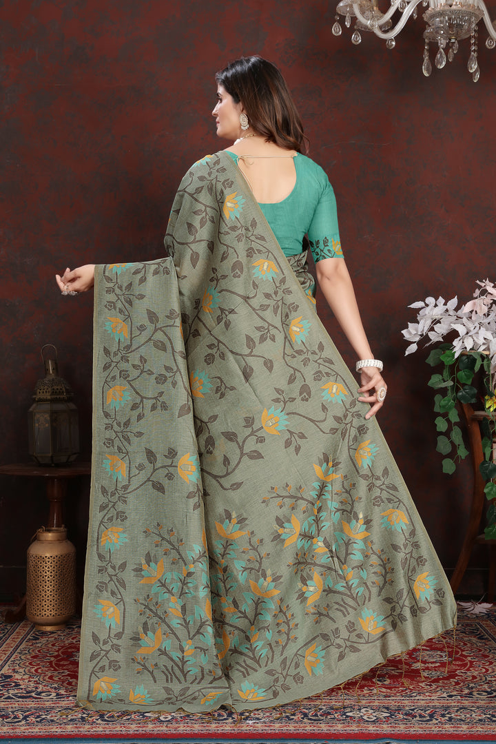 Trisha Grey Pure Mul Cotton Jamdani Saree