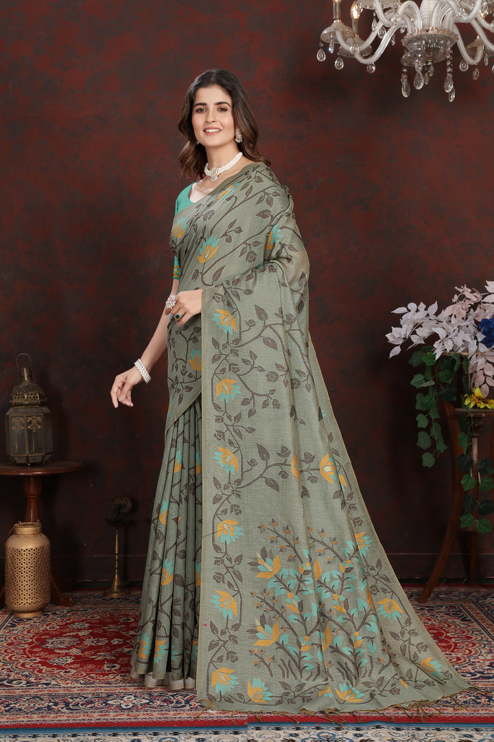 Trisha Grey Pure Mul Cotton Jamdani Saree