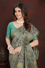 Load image into Gallery viewer, Trisha Grey Pure Mul Cotton Jamdani Saree
