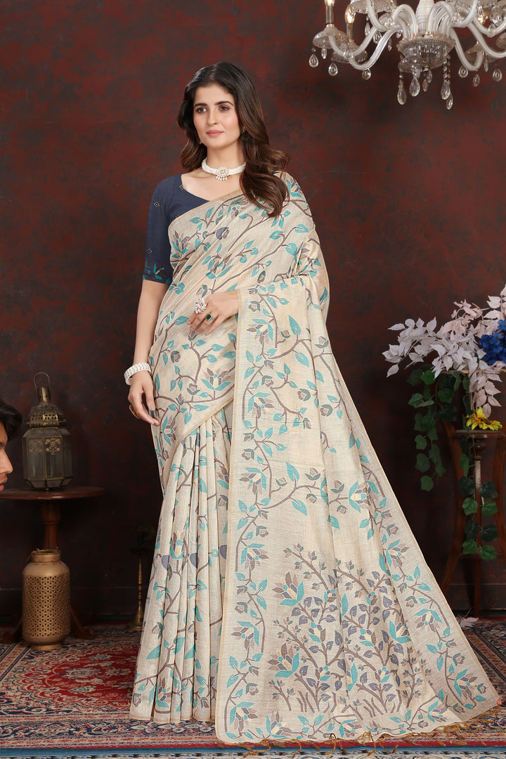 Trisha Indigo Navy Pure Mul Cotton Jamdani Saree