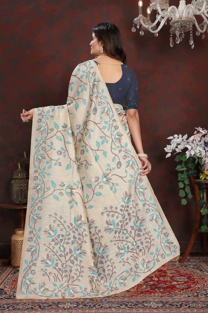 Trisha Indigo Navy Pure Mul Cotton Jamdani Saree