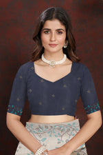 Load image into Gallery viewer, Trisha Indigo Navy Pure Mul Cotton Jamdani Saree
