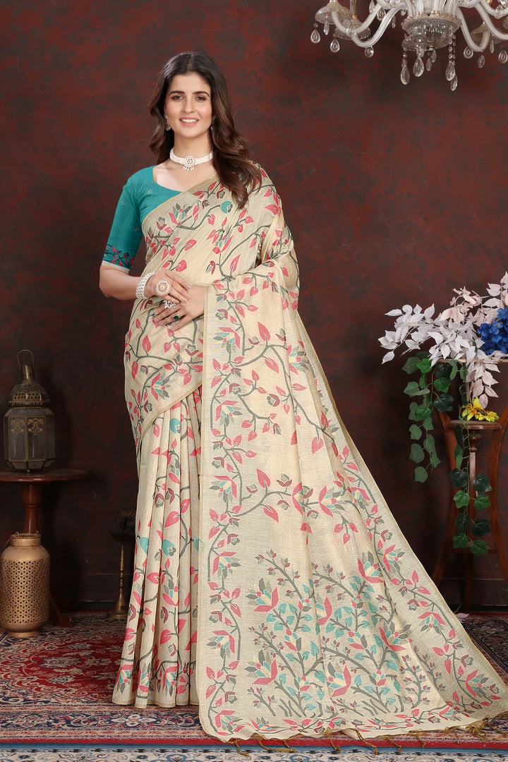 Trisha Turquoise Pure Mul Cotton Jamdani Saree