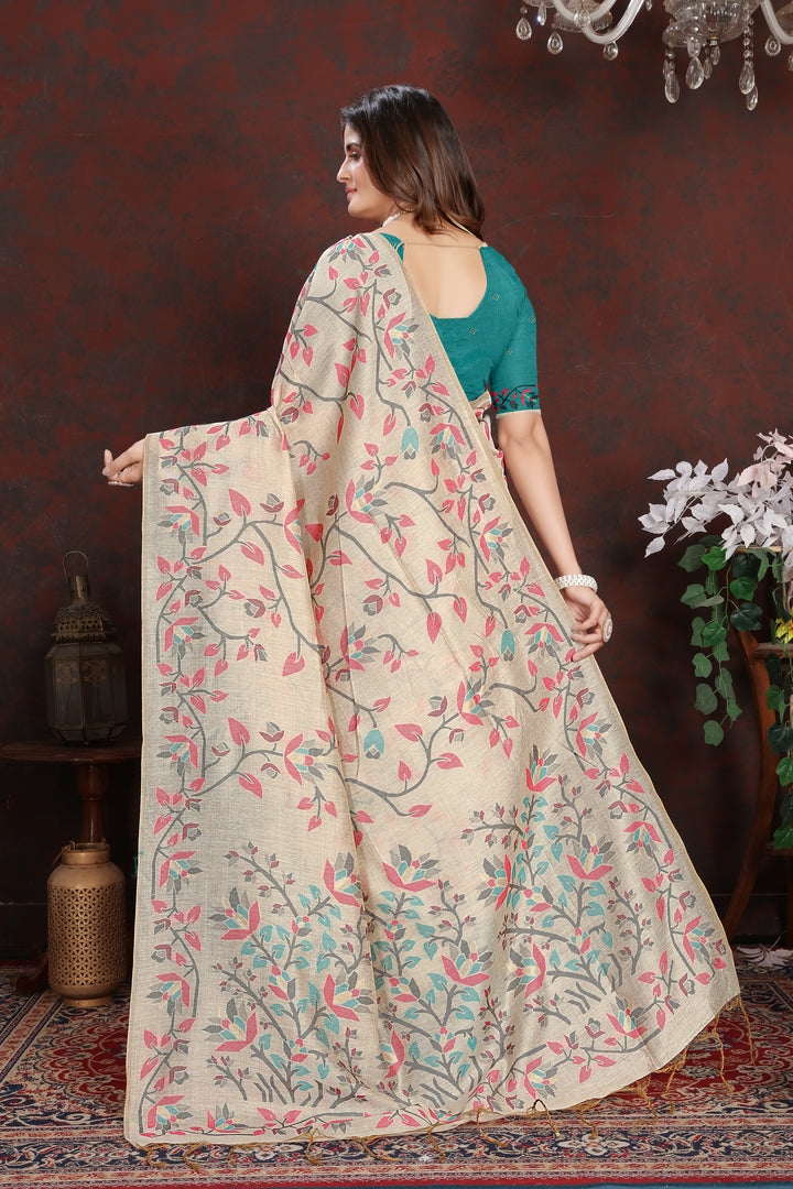 Trisha Turquoise Pure Mul Cotton Jamdani Saree