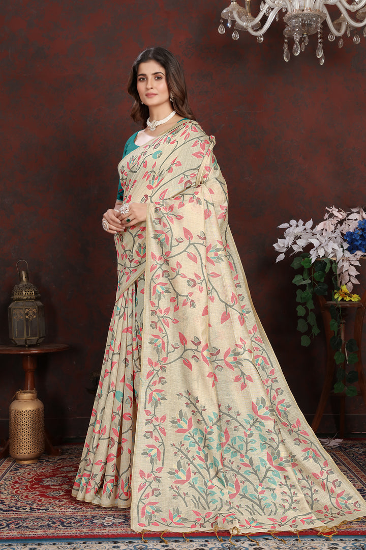 Trisha Turquoise Pure Mul Cotton Jamdani Saree