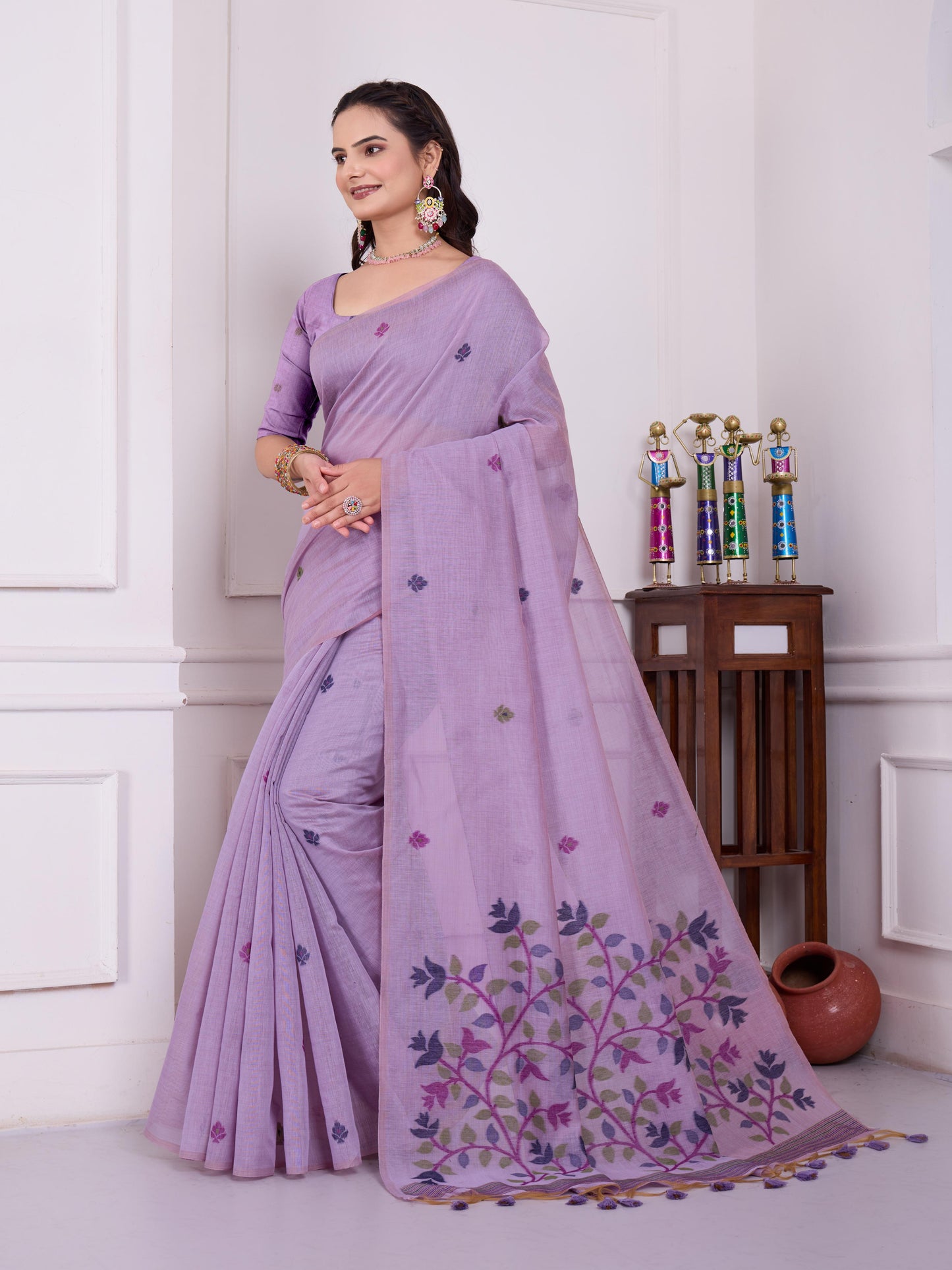 Tulsi Whispering Lavender Muga Cotton Jamdani Saree