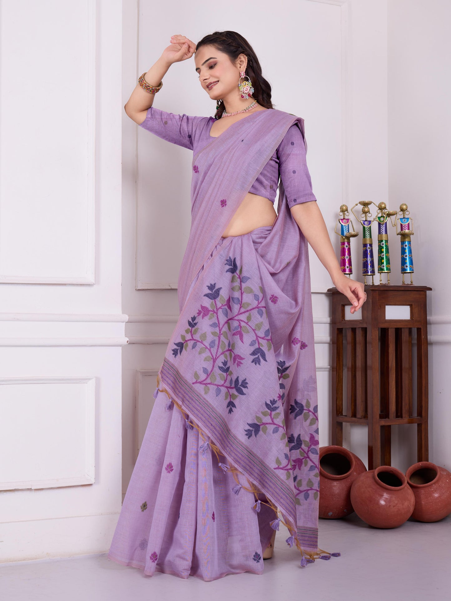 Tulsi Whispering Lavender Muga Cotton Jamdani Saree