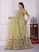 Tulsi Mist Pista Muga Cotton Jamdani Saree