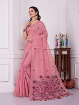 Tulsi Powder Pink Muga Cotton Jamdani Saree