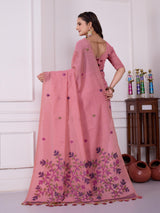 Tulsi Powder Pink Muga Cotton Jamdani Saree