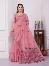 Tulsi Powder Pink Muga Cotton Jamdani Saree