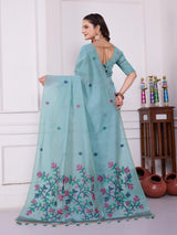 Tulsi Winter Sky Muga Cotton Jamdani Saree