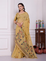 Tulsi Burnished Yellow Muga Cotton Jamdani Saree