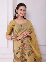 Tulsi Burnished Yellow Muga Cotton Jamdani Saree