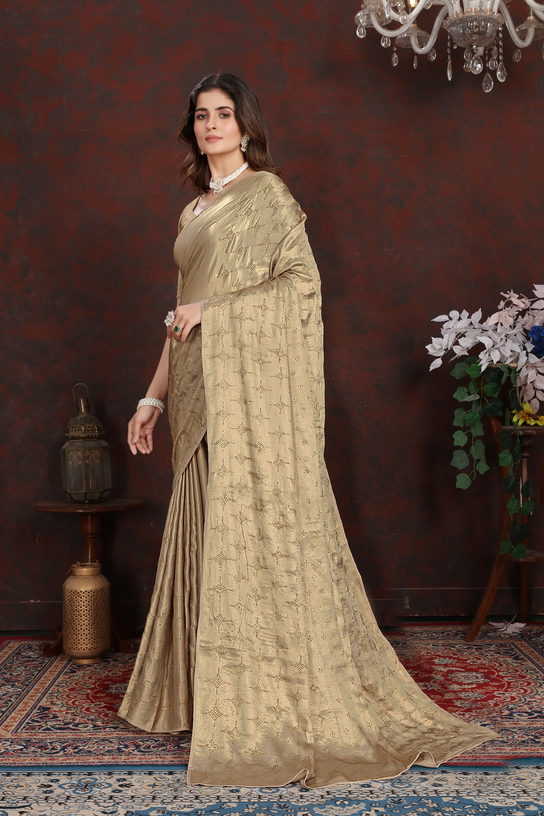 Twilight Gold Satin Silk Saree