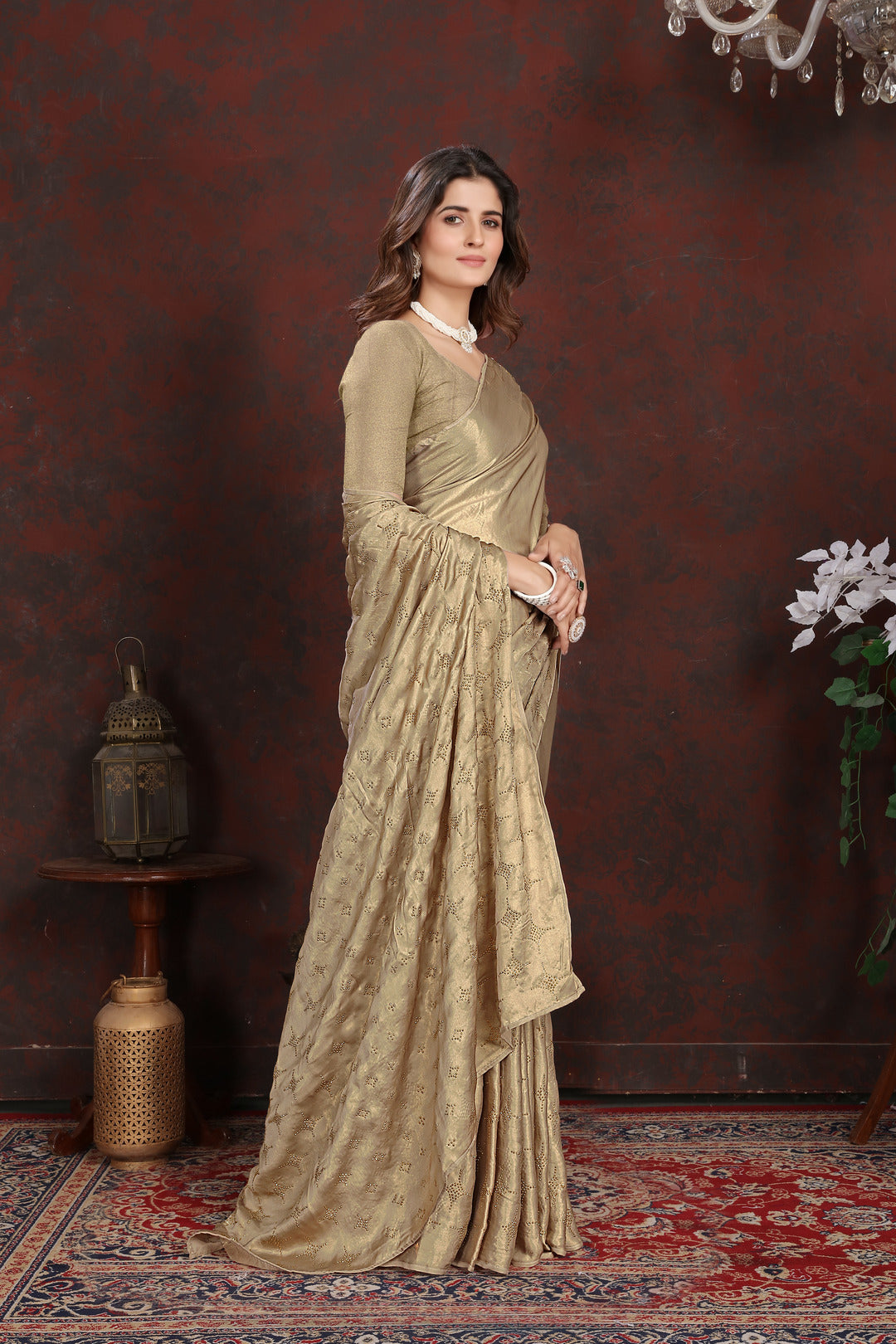 Twilight Gold Satin Silk Saree