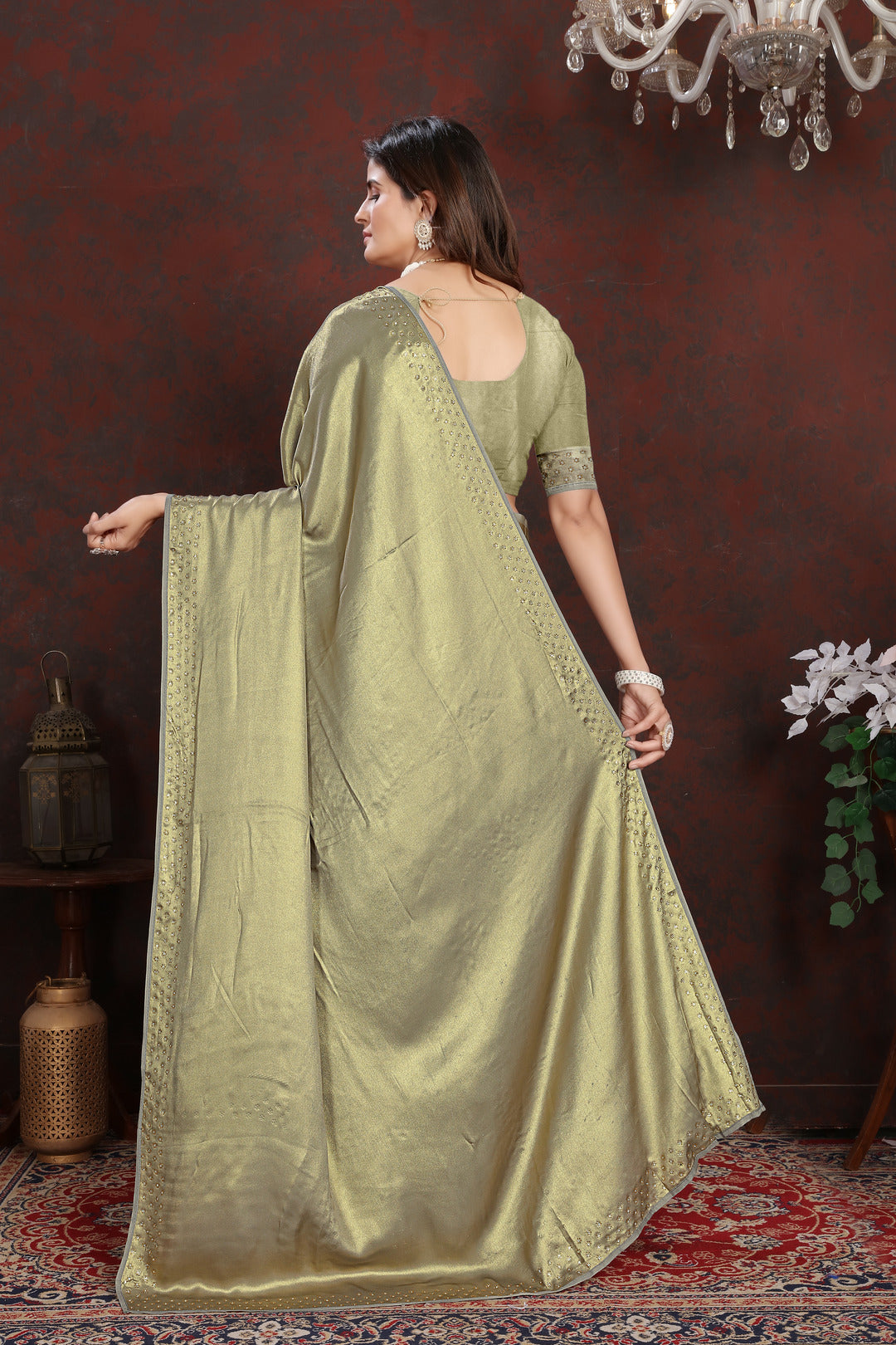 Twilight Green Satin Silk Saree