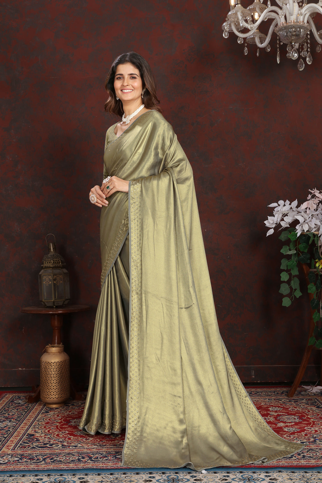 Twilight Green Satin Silk Saree